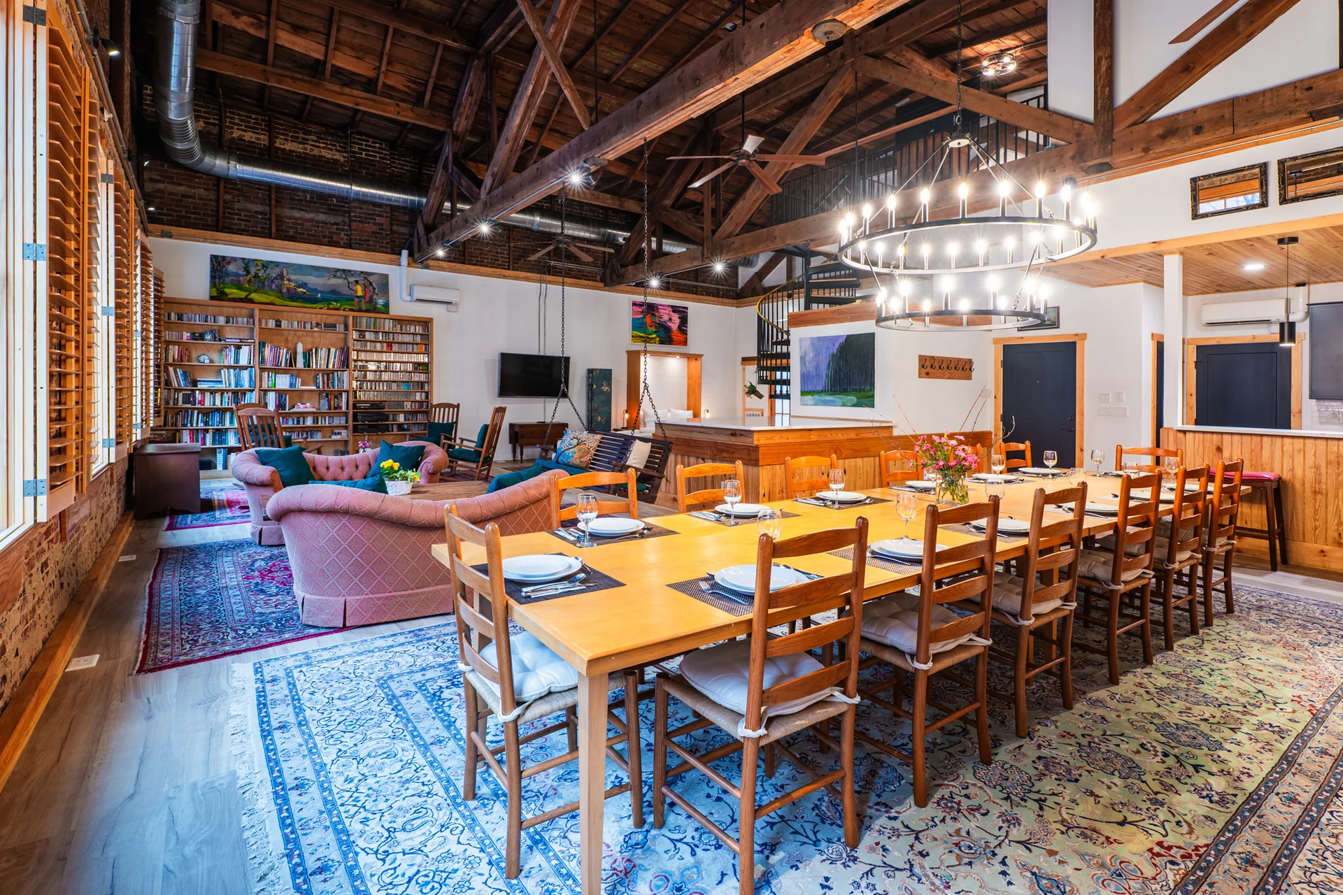 Dining area with exposed brick